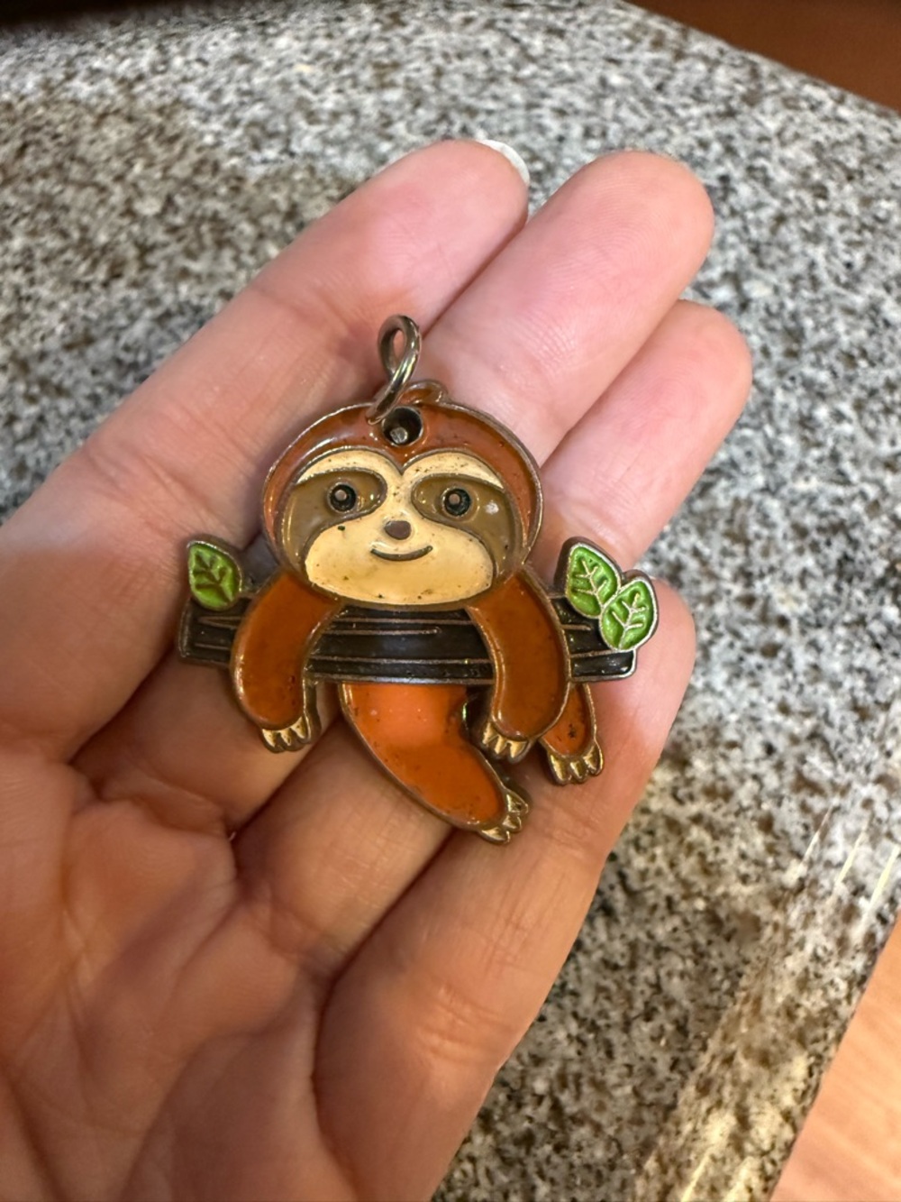 Sloth Enamel Small Pendant - Orange and Green